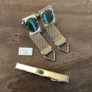 Jade Cufflinks and Tie Clip